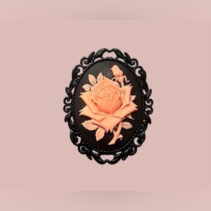 Black Cameo Rose Brooch – Sherbet Orange Accent